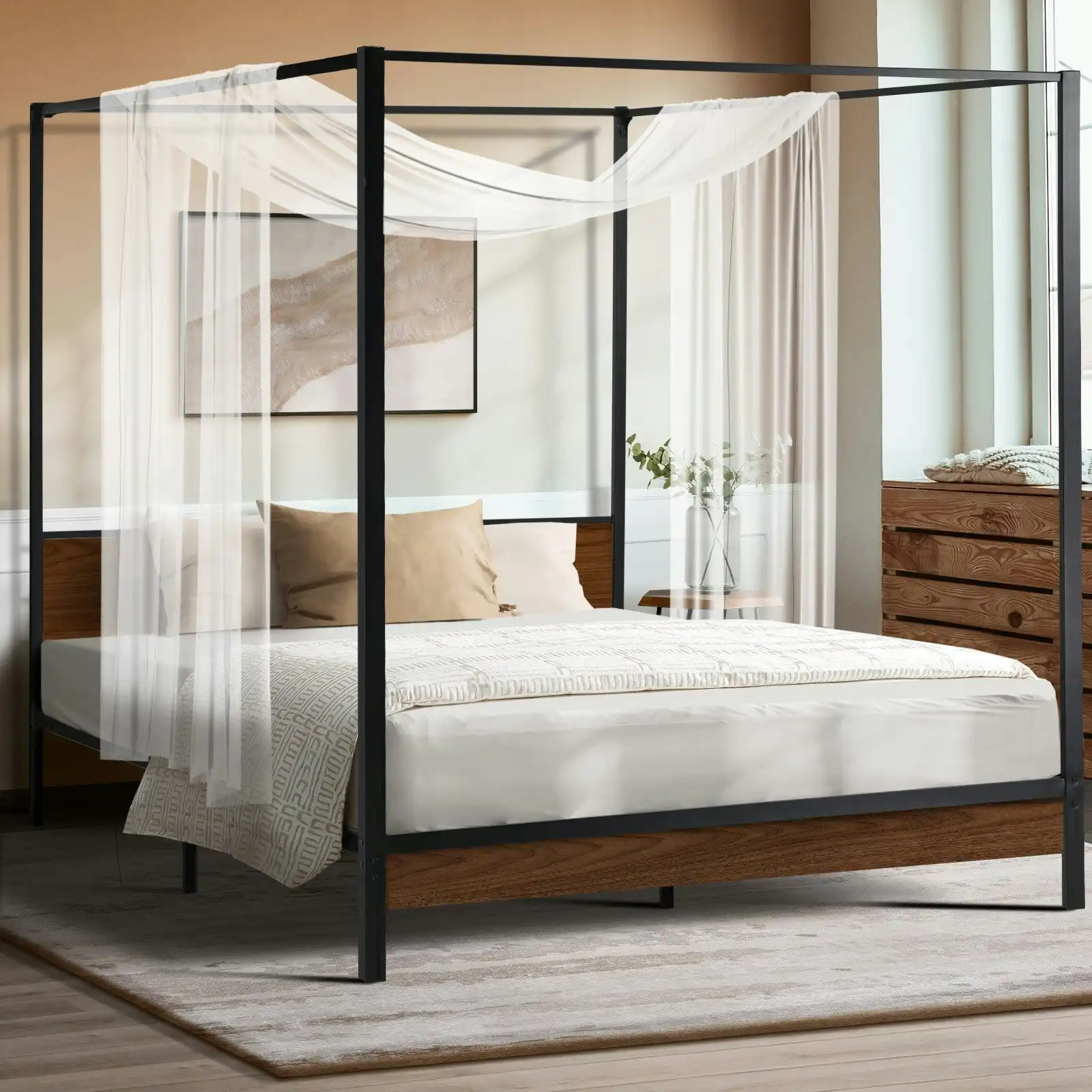 Oikiture Metal Canopy Bed Frame Queen Size Beds Platform