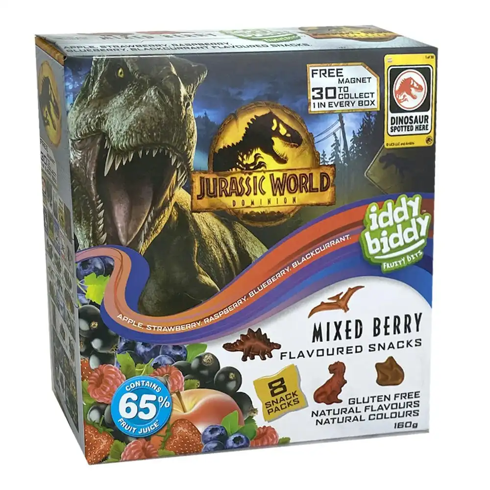 16pk Iddy Biddy Kids/Children Jurassic World Mix Berry Flavour Snack Gluten Free