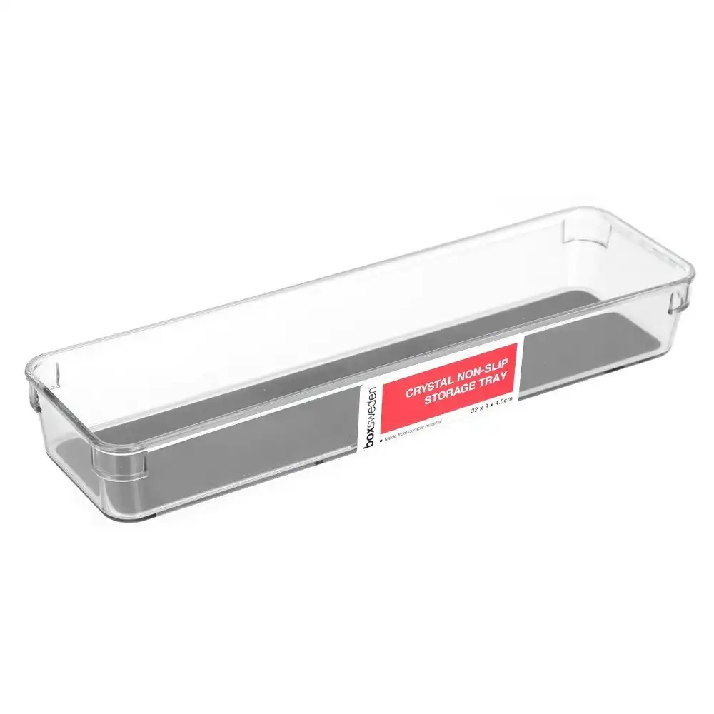 5x Boxsweden Crystal Plastic Non Slip Storage Tray 32cm Home/Pantry Organiser