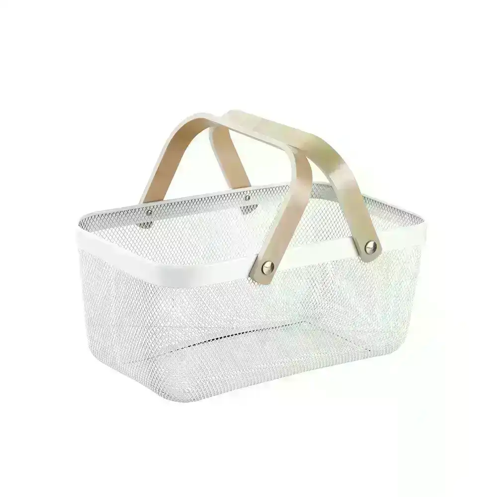 Box Sweden 40x25x17cm Mesh Home Storage Basket/Organiser w/Wooden Handle White