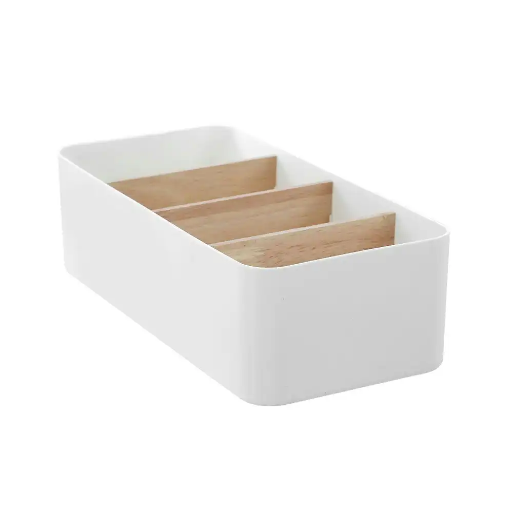 Boxsweden 26.5cm Bano Organiser 4 Section Bamboo Bathroom/Home Storage Box WHT