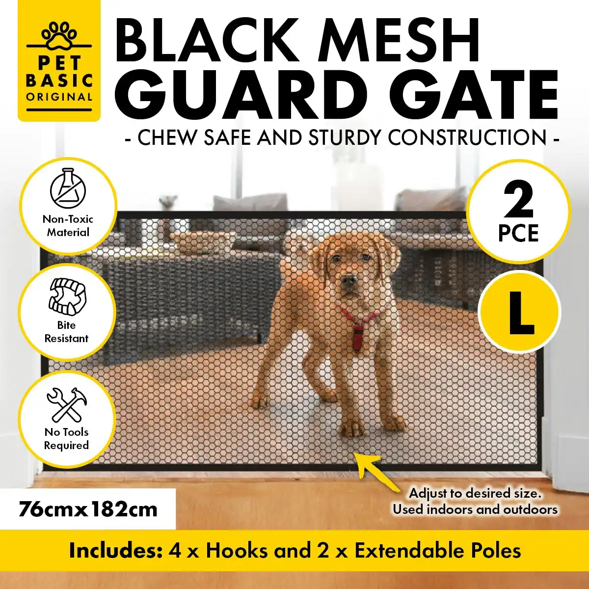 Pet Basic 2PCE Pet Guard Gate Mesh Bite Resistant Doorways Stairs 76 x 182cm
