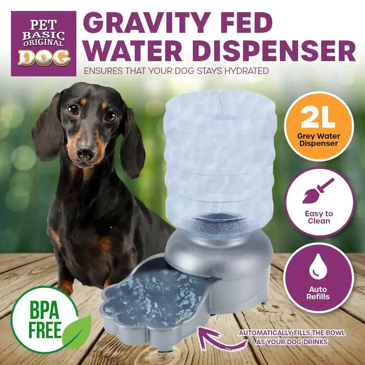 Pet Basic® 2L Pet Gravity Fed Water Dispenser Auto Fill System Non-Slip Base