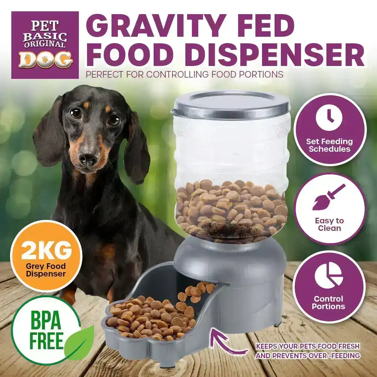 Pet Basic® 2kg Dry Pet Food Dispenser Auto Fill System Non-Slip Base 27cm