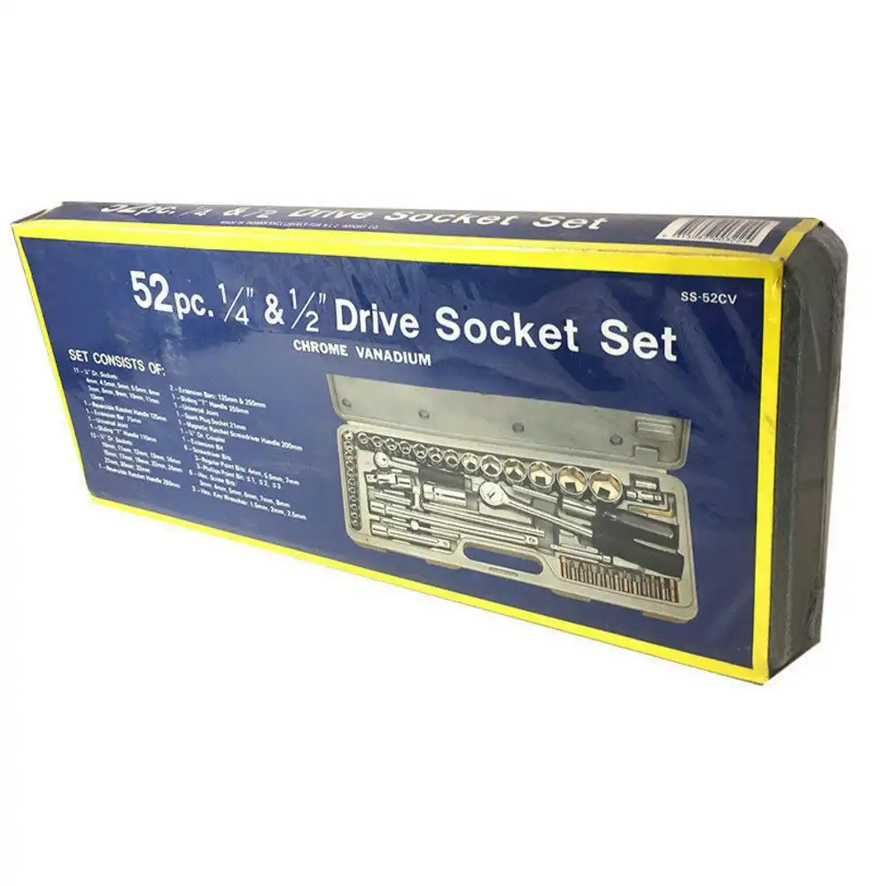 52pc 1/4 1/2 Drive Socket Tool Set/Ratchet Screwdriver Handle Bits Spark Plug