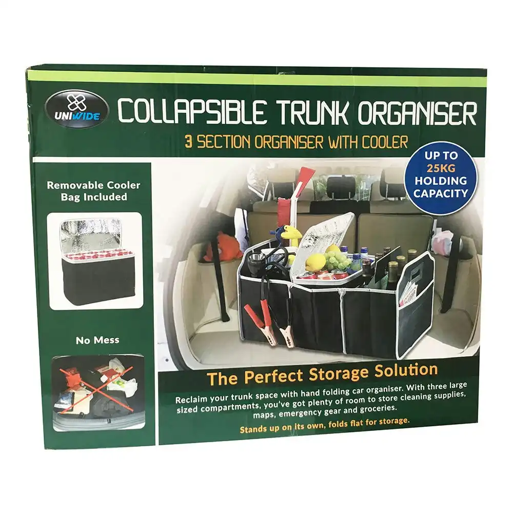 Collapsible Car Boot Organiser w Cooler Bag Folding Pocket Thermal Trunk Storage