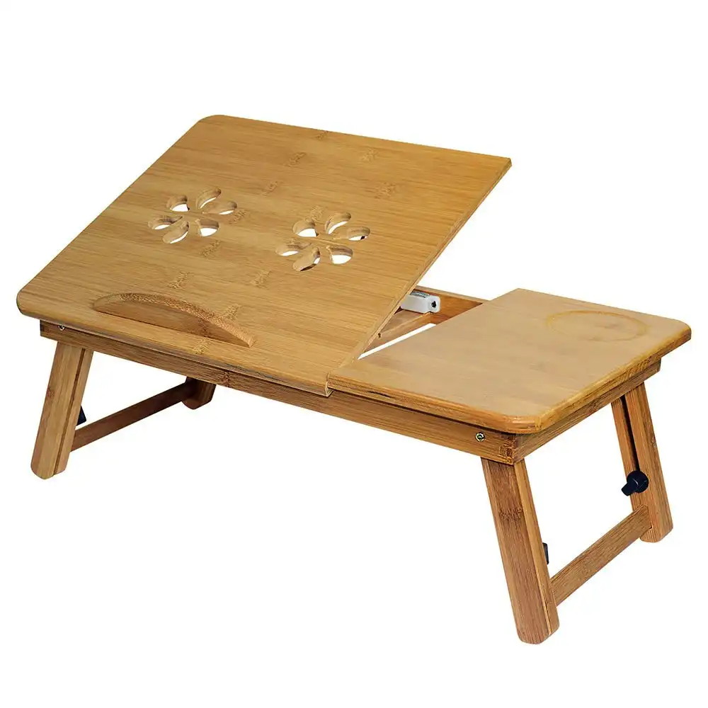 Deluxe Bamboo Laptop Table/Portable Work Station/Desk/Tray Tilt/Foldable Reading