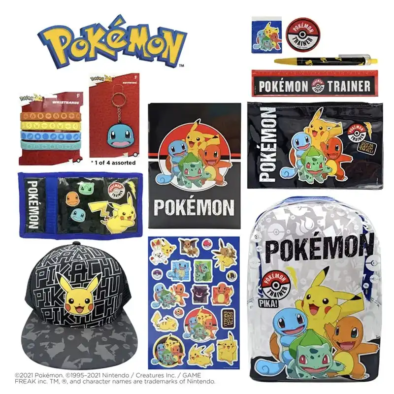 Pokemon Kids Backpack Showbag w/Wallet/Notebook/Stickers/Cap/Stationery Pack Set