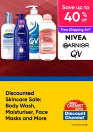 Discounted Skincare Sale - Body Wash, Moisturiser, Face Masks and More - Nivea, Garnier Aveeno - up to 40% off