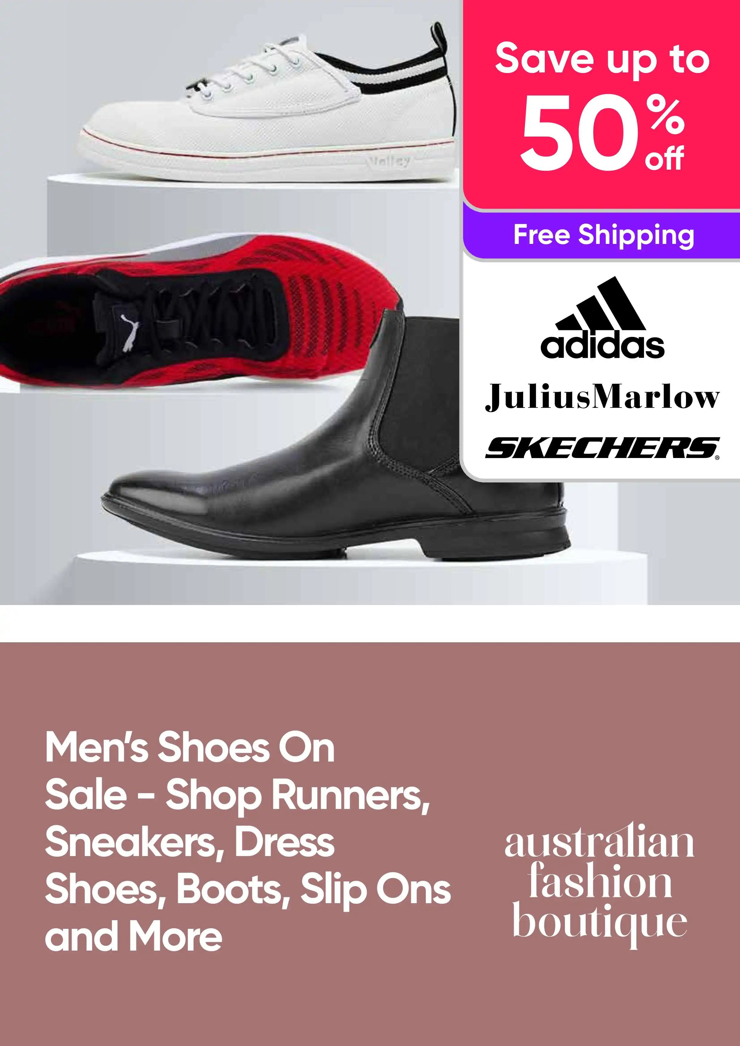 Mens Shoes On Sale Up to 50% Off RRP - Shop Runners, Sneakers, Dress Shoes, Boots, Slip Ons and More