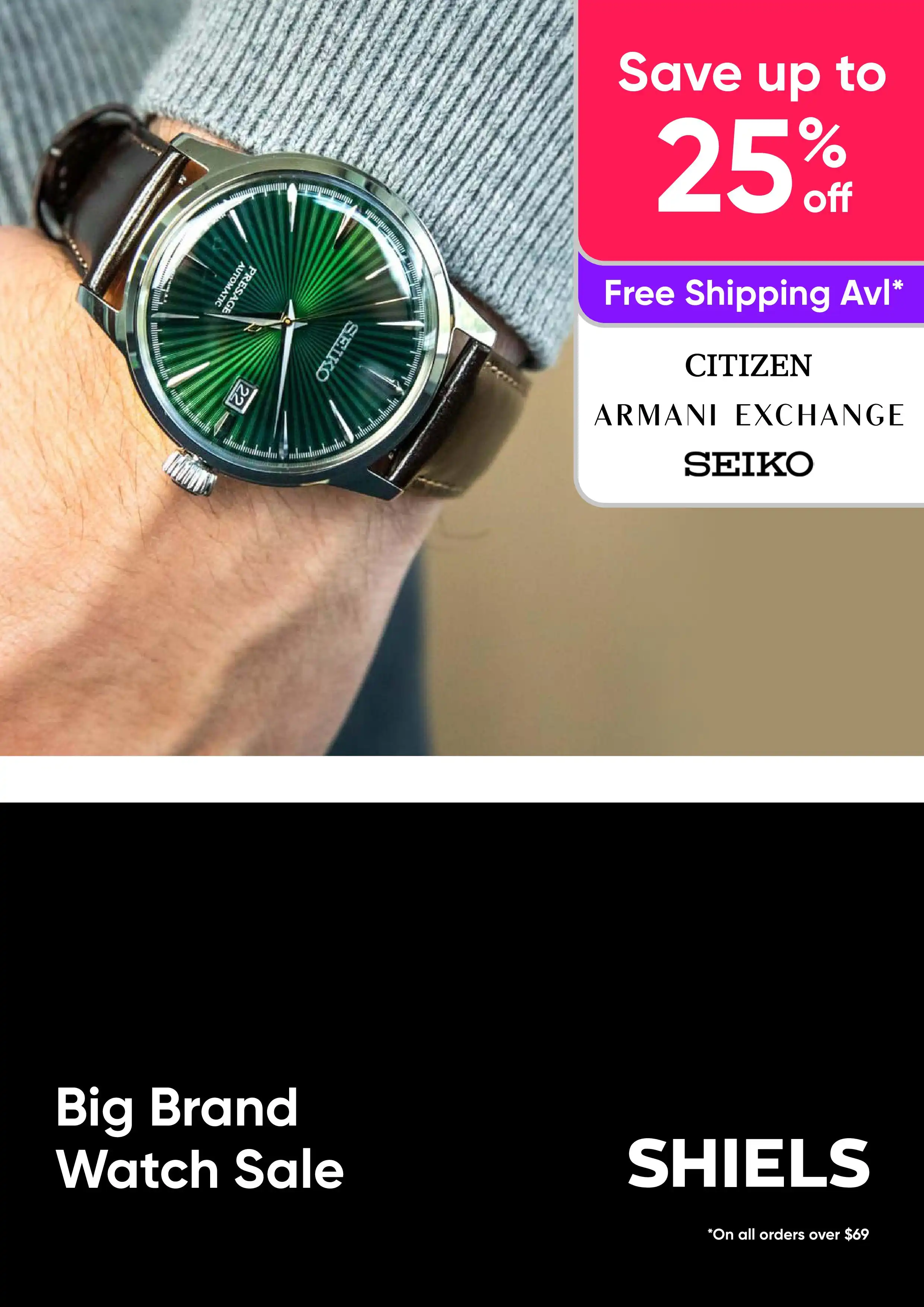 Watches - Big Brands - Armani Exchange, Seiko, Citizen up to 25% Off